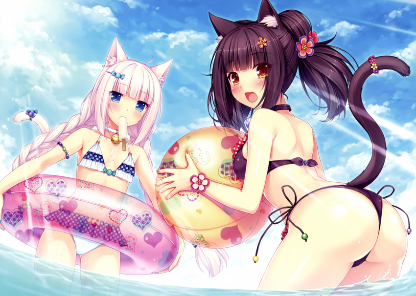 animal_ears ass bikini chocolat cream neko_works nekomimi sayori swimsuits tail vanilla wet