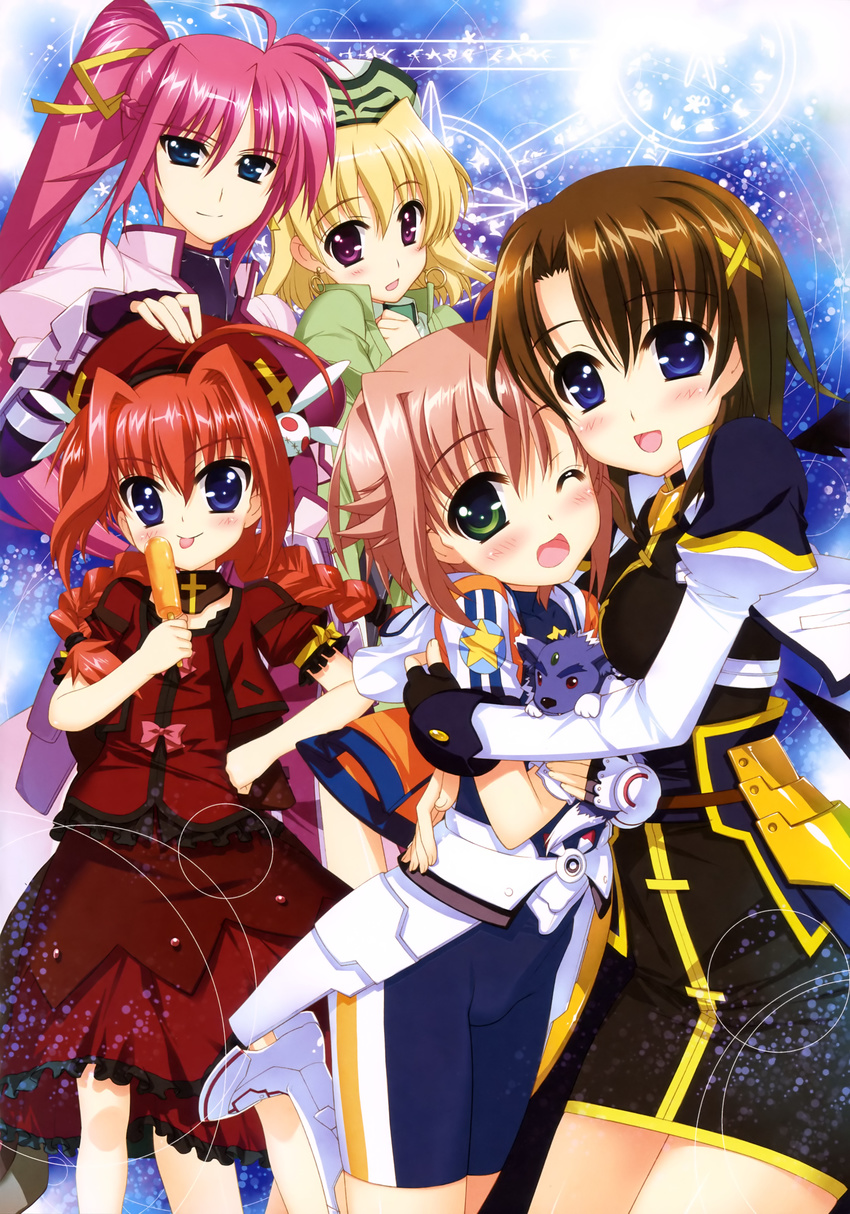 armor bike_shorts dress fujima_takuya mahou_shoujo_lyrical_nanoha mahou_shoujo_lyrical_nanoha_vivid miura_rinaldi shamal signum vita yagami_hayate zafira