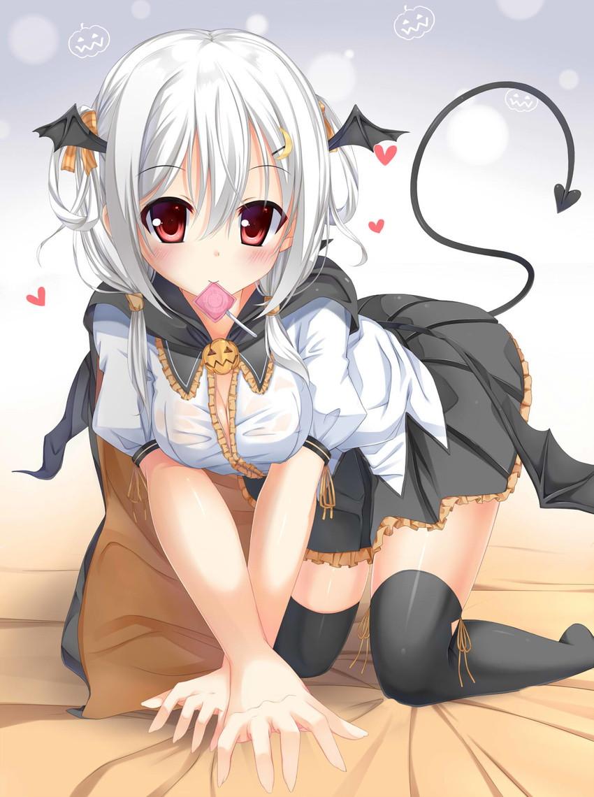 cleavage devil fujieda_uzuki halloween tail thighhighs wings