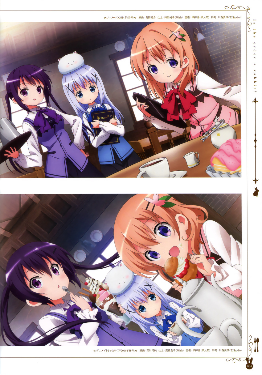 fukagawa_kazumi gochuumon_wa_usagi_desu_ka? hoto_cocoa kafuu_chino okuda_yousuke tedeza_rize tippy_(gochuumon_wa_usagi_desu_ka?) waitress