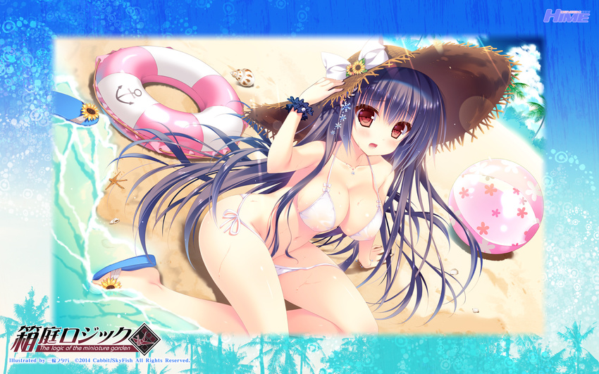 bikini cabbit cleavage erect_nipples hakoniwa_logic kidou_shizuku miwa_futaba nipples panty_pull see_through swimsuits wallpaper wet_clothes