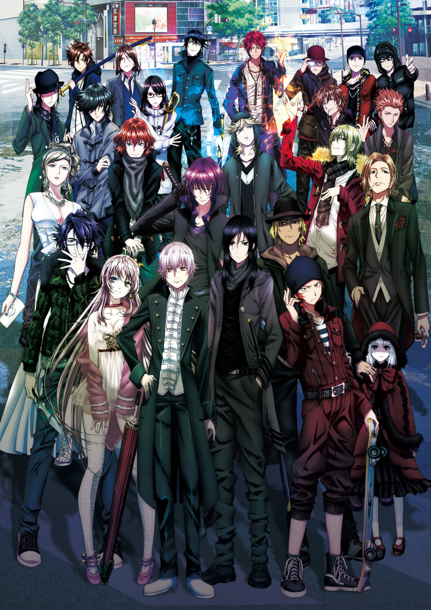 awashima_seri cleavage dress fujishima_kousuke fushimi_saruhiko headphones heels heterochromia isana_yashiro k k:_missing_kings kusanagi_izumo kushina_anna male megane mishakuji_yukari munakata_reisi neko_(k) smoking suoh_mikoto sword thighhighs totsuka_tatara weapon yata_misaki yatogami_kuroh