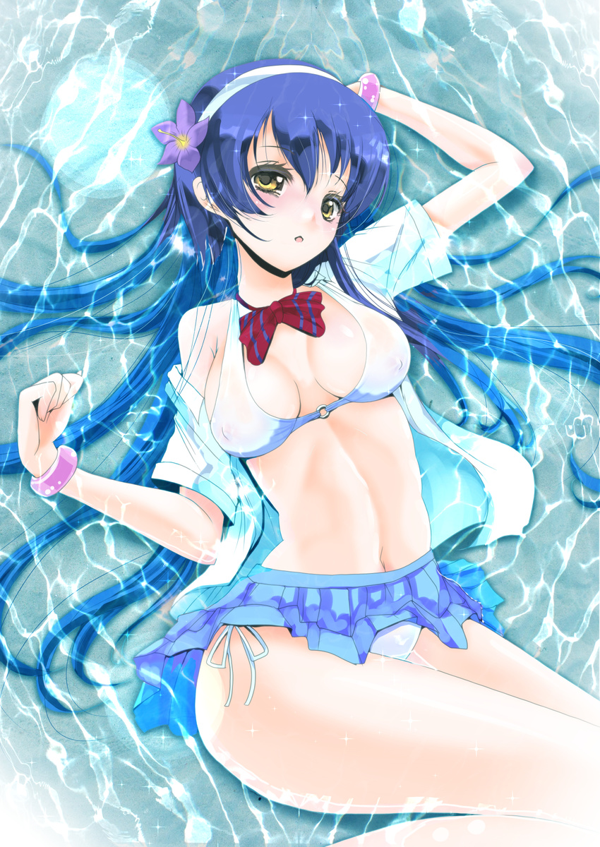 bikini cleavage erect_nipples frapowa love_live! open_shirt sonoda_umi swimsuits wet