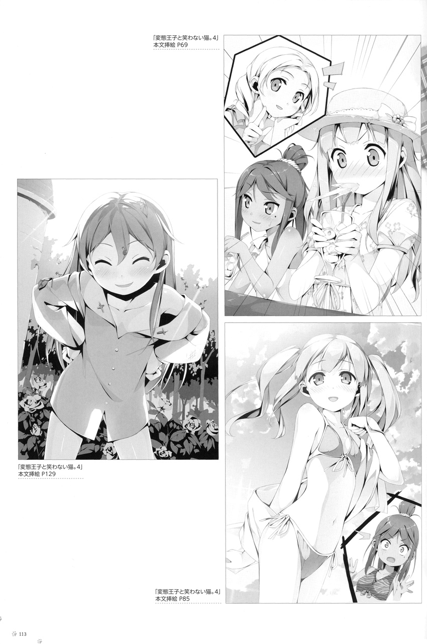 azuki_azusa bikini dress emanuela_pollarola hentai_ouji_to_warawanai_neko kantoku monochrome morii_(hentai_ouji_to_warawanai_neko) moriya_(hentai_ouji_to_warawanai_neko) swimsuits