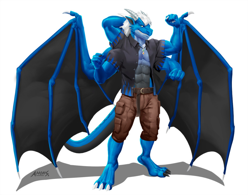 4_arms amon-sydonai anthro bat_wings blue_scales dragon fusion membranous_wings merging multi_arm multi_limb multifur pointy_ears scales scalie solo western_dragon wings