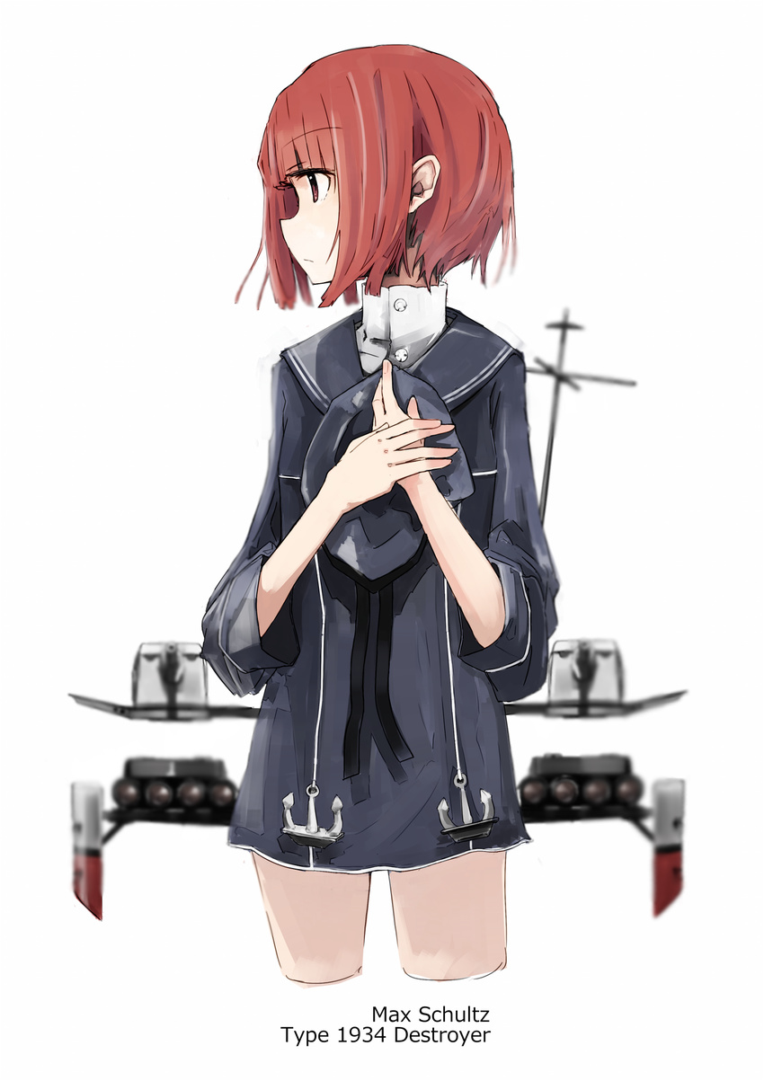 brown_eyes brown_hair dress hat hat_removed headwear_removed highres hizakozouzu holding holding_hat kantai_collection machinery sailor_dress sailor_hat short_hair solo turret z3_max_schultz_(kantai_collection)