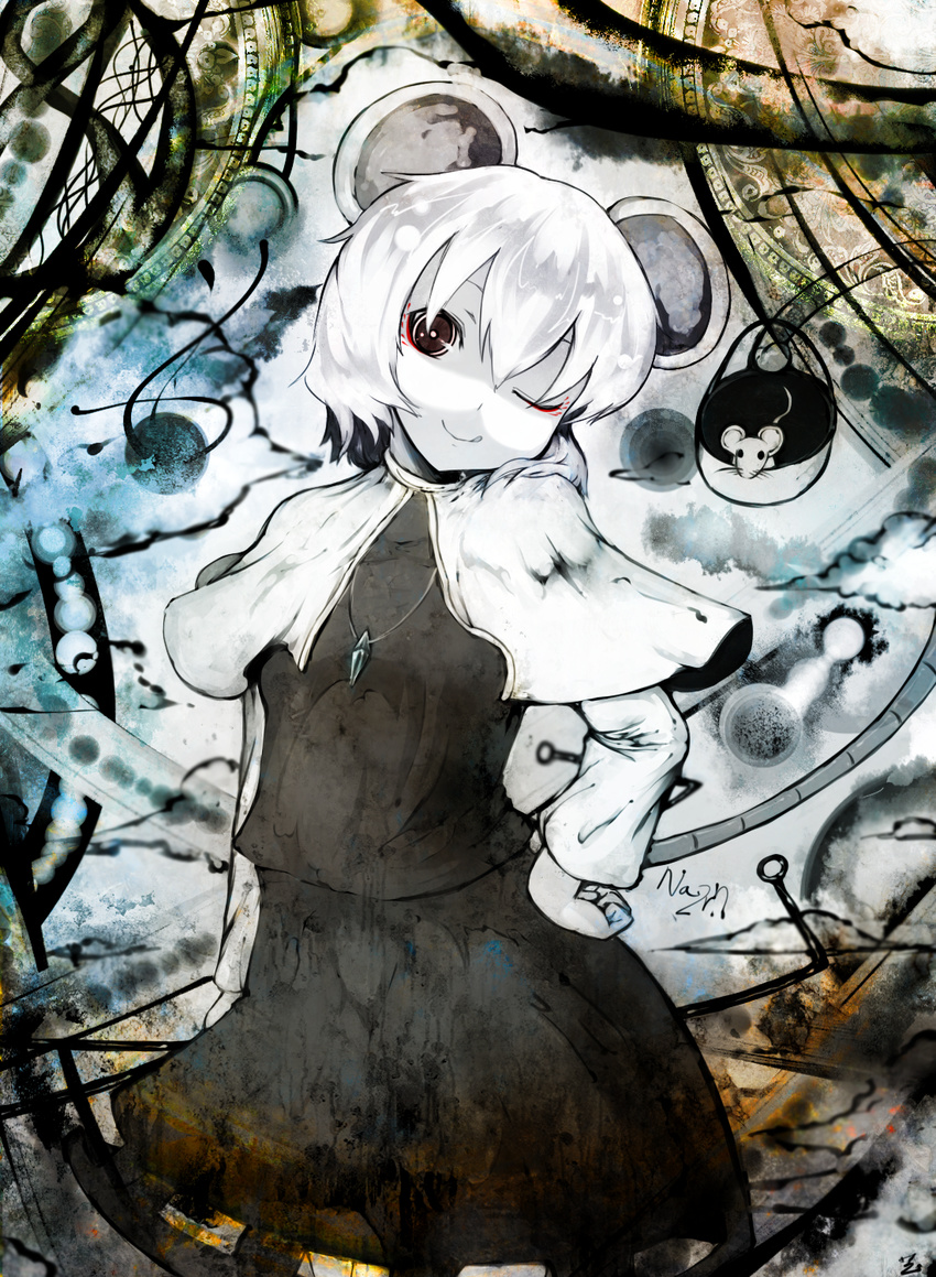 bad_id bad_pixiv_id basket hand_on_hip highres koohee mouse nazrin one_eye_closed solo touhou
