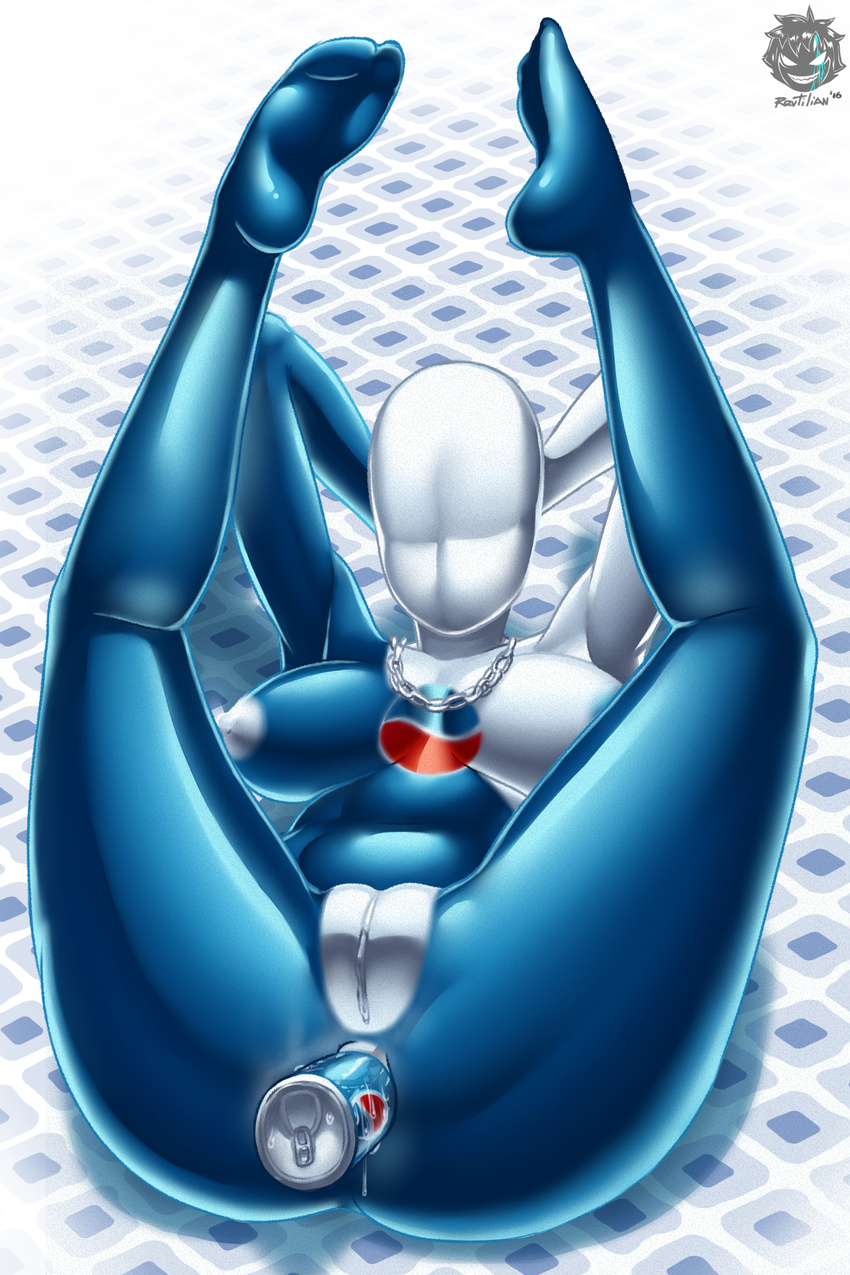 2016 absurdres anal anal_object_insertion anus arms_behind_head artist_name breasts can chain_necklace dated faceless faceless_female genderswap genderswap_(mtf) highres jewelry labia large_breasts legs_up necklace nipples nude object_insertion pepsi pepsiman pussy revtilian soda_can solo uncensored watermark