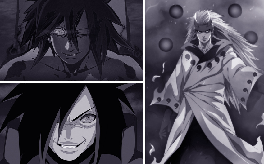 1boy monochrome naruto rinnegan smile uchiha_madara