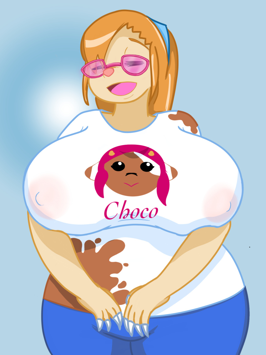 anthro big_breasts breasts claws clothed clothing eulipotyphlan eyewear female glasses huge_breasts luigi64 mammal mole_(animal) mooshita nipple_outline open_mouth open_smile smile solo tamboribora tayia