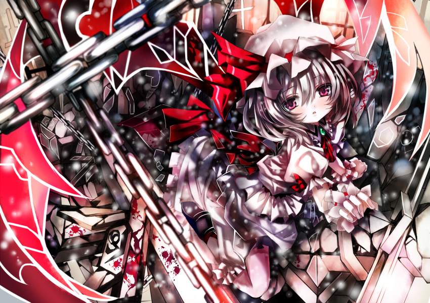 chain hat red_eyes remilia_scarlet shino_(eefy) short_hair silver_hair solo touhou