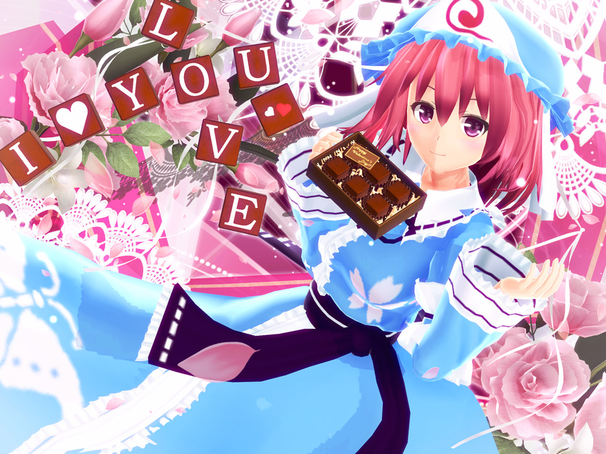 3d box_of_chocolates chocolate english highres kurogoma_(meganegurasan) mikumikudance saigyouji_yuyuko solo touhou valentine