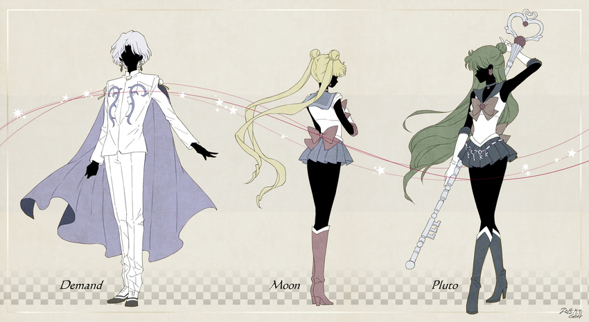 heels meiou_setsuna prince_diamond sailor_moon saki_(hxaxcxk) seifuku sketch tsukino_usagi weapon