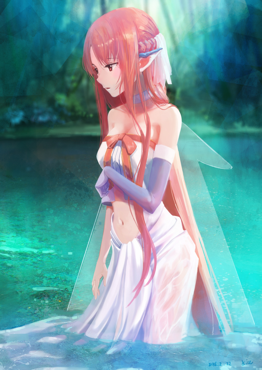 asuna_(sword_art_online) cleavage pointy_ears see_through sword_art_online wet wet_clothes xi_chen_chen