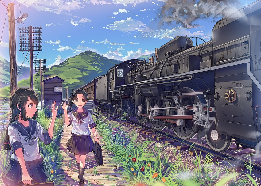 countryside. possible_duplicate schoolgirls train two