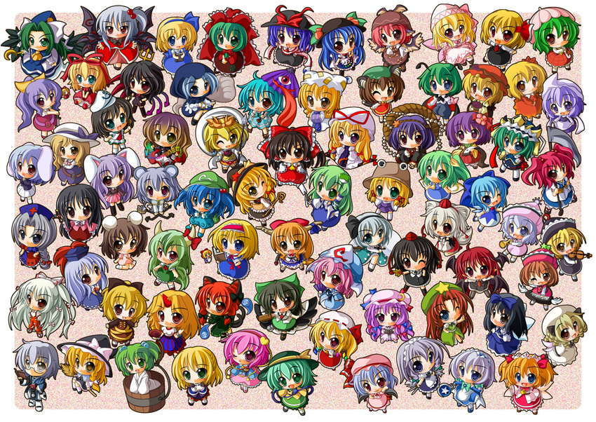 aki_minoriko aki_shizuha alice_margatroid alice_margatroid_(pc-98) animal_ears antennae arm_cannon bat_wings bishamonten's_pagoda black_hair blonde_hair blue_eyes blue_hair book bow branch broom brown_eyes bucket bunny_ears cape cat_ears cat_tail chen chibi cirno daiyousei detached_sleeves doll dress dual_persona everyone ex-keine eyes fairy_wings fan flandre_scarlet flower food fruit fujiwara_no_mokou gap gem ghost grapes green_eyes green_hair hair_bobbles hair_bow hair_flower hair_ornament hair_ribbon hakurei_reimu hat heterochromia hieda_no_akyuu hijiri_byakuren hinanawi_tenshi hong_meiling hood horn horn_ribbon horns hoshiguma_yuugi houjuu_nue houraisan_kaguya ibuki_suika ice in_bucket in_container inaba_tewi instrument inubashiri_momiji izayoi_sakuya jeweled_branch_of_hourai kaenbyou_rin kagiyama_hina kamishirasawa_keine karakasa_obake kawashiro_nitori kazami_yuuka keyboard_(instrument) kirisame_marisa kisume koakuma kochiya_sanae komeiji_koishi komeiji_satori konpaku_youmu kumoi_ichirin kurodani_yamame leaf letty_whiterock lily_white luna_child lunasa_prismriver lyrica_prismriver medicine_melancholy merlin_prismriver mima mizuhashi_parsee morichika_rinnosuke moriya_suwako mouse multiple_girls murasa_minamitsu mystia_lorelei nagae_iku nazrin onozuka_komachi open_mouth patchouli_knowledge peach plaid plaid_skirt polearm purple_hair red_eyes red_hair reisen reisen_udongein_inaba reiuji_utsuho remilia_scarlet ribbon rod_of_remorse rope rumia saigyouji_yuyuko scarf scythe shameimaru_aya shanghai_doll shiki_eiki shimenawa shinjitsu shinki silver_hair skirt smile spear staff star star_sapphire su-san sunny_milk sword tail tatara_kogasa third_eye tokin_hat tongue toramaru_shou touhou touhou_(pc-98) trident trumpet two_side_up umbrella violin watatsuki_no_toyohime watatsuki_no_yorihime weapon white_hair wings wolf_ears wolf_tail wriggle_nightbug yagokoro_eirin yakumo_ran yakumo_yukari yasaka_kanako