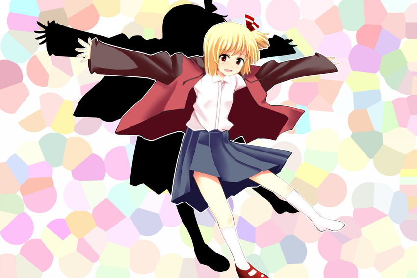 alternate_costume contemporary jacket kuze outstretched_arms rumia shoes single_shoe skirt socks solo spread_arms touhou