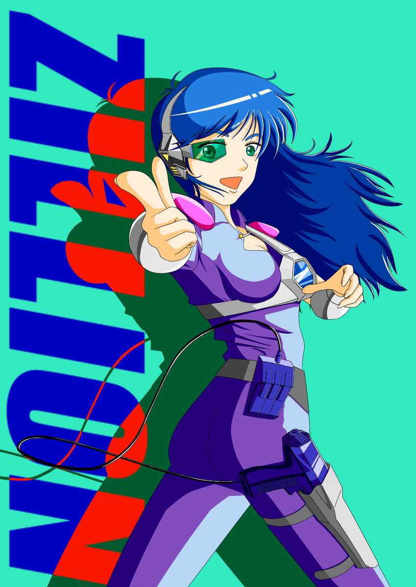 1girl akai_koudan_zillion apple_(zillion) blue_hair scouter