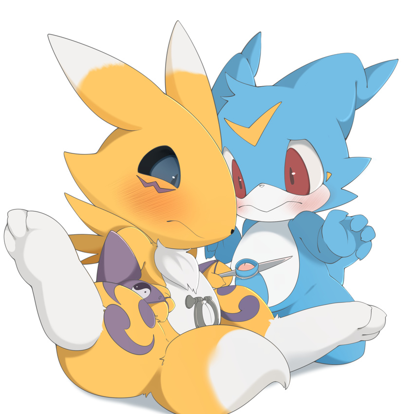 absurd_res blush bound chibi circumcision clamp cub digimon duo female game_(disambiguation) genital_mutilation hi_res male nekokagebevil plastibell pussy_clamp renamon scalpel string tourniquet_clamp veemon young