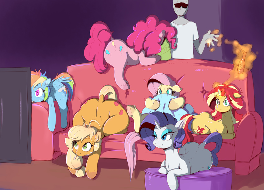 2016 anon applejack_(mlp) cute earth_pony equestria_girls equine eyewear female feral fluttershy_(mlp) friendship_is_magic group hi_res horn horse human male mammal my_little_pony open_mouth pegasus pinkie_pie_(mlp) pony rainbow_dash_(mlp) rarity_(mlp) sofa sundown_(artist) sunglasses sunset_shimmer_(eg) unicorn wings