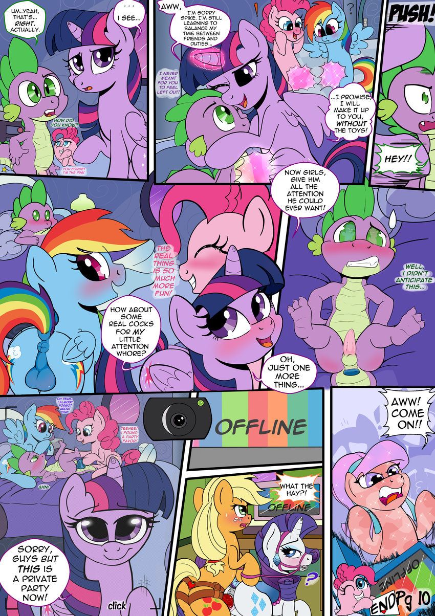 absurd_res anal anal_penetration animal_genitalia animal_penis anus applejack_(mlp) balls bed bridle butt comic dildo dragon equine equine_penis female female/female friendship_is_magic green_eyes hi_res horn horse intersex kyokimute male mammal my_little_pony pegasus penetration penis pinkie_pie_(mlp) pony rainbow_dash_(mlp) rarity_(mlp) sex_toy spike_(mlp) strapon twilight_sparkle_(mlp) wings