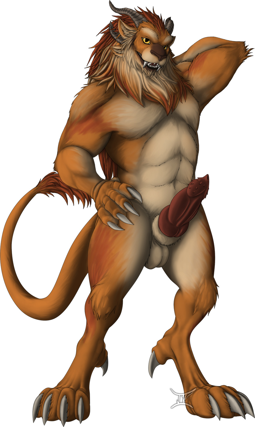 abs absurd_res anthro balls barbed_penis biceps charr claws erection feline guild_wars hi_res horn jackrow knot looking_at_viewer male mammal mane muscular nude paws penis pose smile solo standing teasing teeth video_games