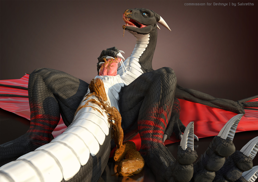 2015 3d_(artwork) 4_toes animal_genitalia animal_penis anus barefoot black_body black_scales blue_eyes butt cgi claws cum cum_drip cum_on_chest cum_on_penis cum_on_self cum_string cumshot deihnyx digital_media_(artwork) digitigrade dirty dragon dripping drooling erection feces feral gaping gaping_anus genital_slit hi_res horn knot licking lizard looking_pleasured lying male markings masturbation messy nude on_back open_mouth orgasm penile_masturbation penis pooping red_scales reptile salireths saliva scales scalie scat sharp_teeth simple_background slit solo spread_legs spreading tasting teeth text toe_claws toes tongue tongue_out western_dragon white_scales wings