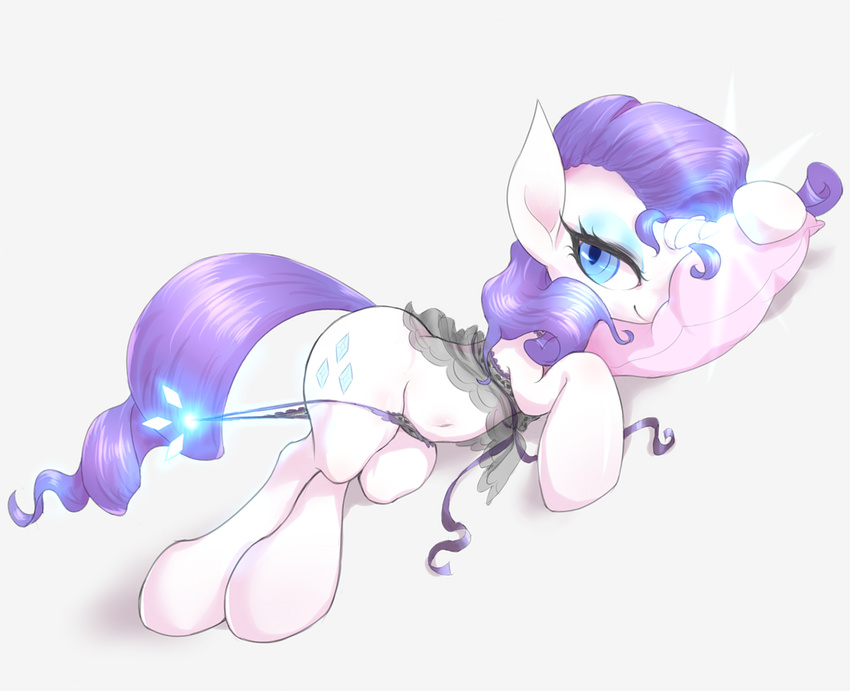2016 blue_eyes clothing cutie_mark equine eyeshadow female friendship_is_magic glowing hair half-closed_eyes hooves horn long_hair looking_at_viewer magic makeup mammal mlpanon my_little_pony panties purple_hair rarity_(mlp) simple_background smile solo translucent transparent_clothing underwear unicorn
