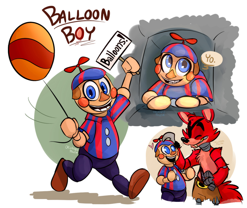 2014 anthro balloon_boy_(fnaf) black_eyes canine eye_patch eyewear five_nights_at_freddy's five_nights_at_freddy's_2 fox foxy_(fnaf) male mammal orlandofox simple_background solo toony video_games