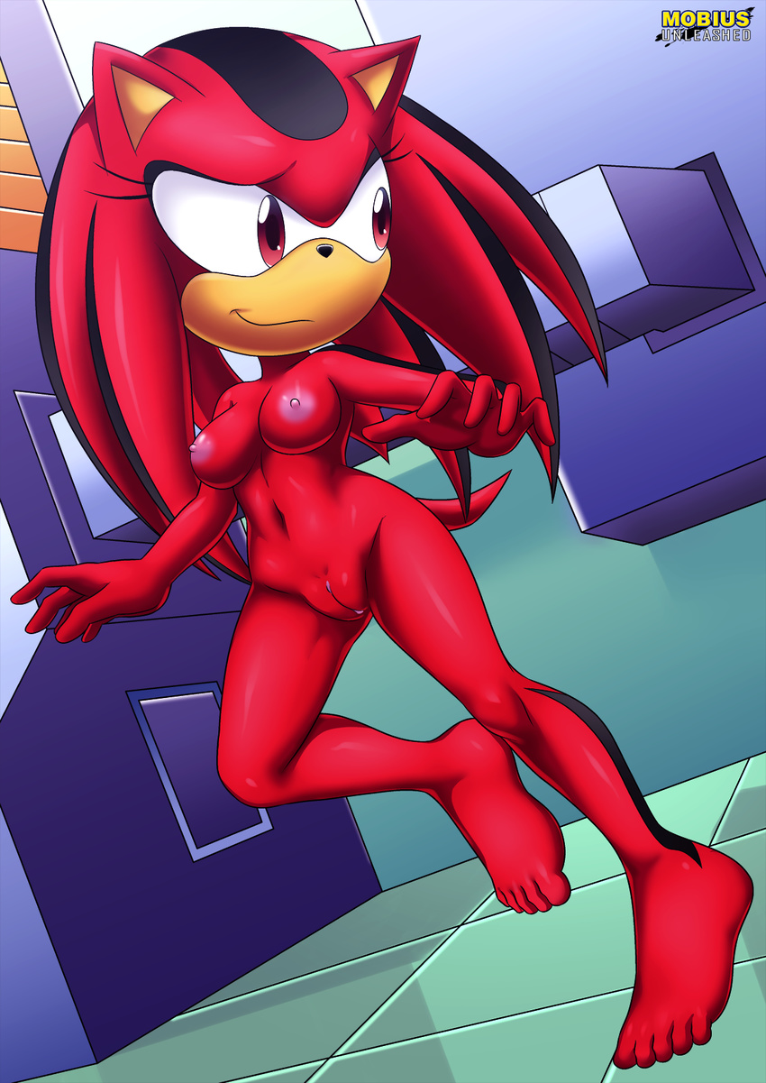 bbmbbf black_stripes breasts digital_media_(artwork) fan_character female fur hi_res horny mobius_unleashed nude palcomix pussy red_eyes red_fur running smile solo sonic_(series) stripes zina_robotnik