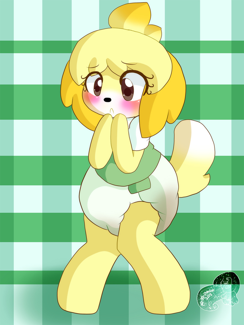 ad-sd-chibigirl animal_crossing anthro blush canine clothed clothing diaper dog feces female hi_res isabelle_(animal_crossing) mammal nintendo pooping scat solo video_games