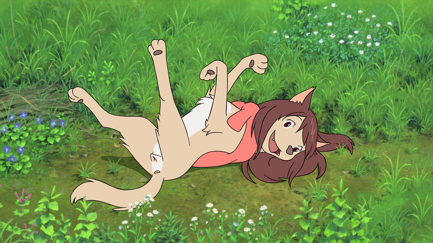 16:9 anatomically_correct anatomically_correct_pussy animal_genitalia animal_pussy canine canine_pussy cub female feral fur hi_res mammal open_mouth presenting pussy smile solo the_giant_hamster wolf wolf_children young yuki