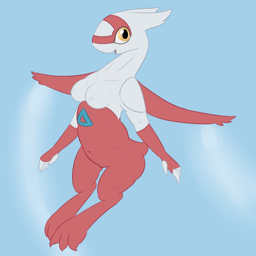 air aircraft airplane anthro areola breasts claws dragon erect_nipples female hi_res jet latias legendary_pok&eacute;mon looking_at_viewer markings navel nintendo nipples nude open_mouth outside pok&eacute;mon posexe pussy red_skin reptile scalie simple_background sky smile solo toe_claws video_games white_skin wings yellow_eys