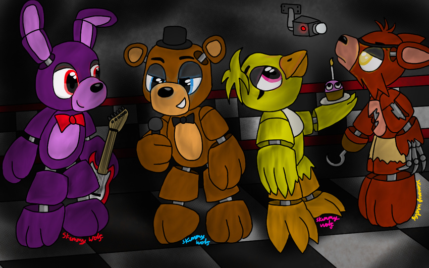 16:10 2015 animatronic avian bear bird bonnie_(fnaf) canine chica_(fnaf) chicken cupcake_(fnaf) female five_nights_at_freddy's fox foxy_(fnaf) freddy_(fnaf) group lagomorph machine male mammal rabbit robot skimmywolf video_games