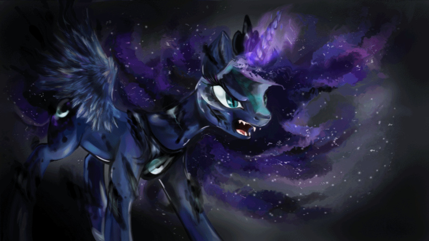 2016 abstract_background animated blue_feathers blue_fur blue_hair crown cutie_mark dreampaw equine equum_amici fangs feathered_wings feathers female feral friendship_is_magic fur hair helmet horn magic mammal my_little_pony nightmare_moon_(mlp) open_mouth princess_luna_(mlp) royalty slit_pupils solo spread_wings winged_unicorn wings