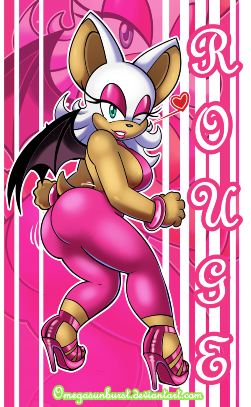 &lt;3 2016 anthro bat breasts butt female hi_res high_heels looking_at_viewer mammal omegasunburst one_eye_closed rouge_the_bat shaking_butt smile solo sonic_(series) wink