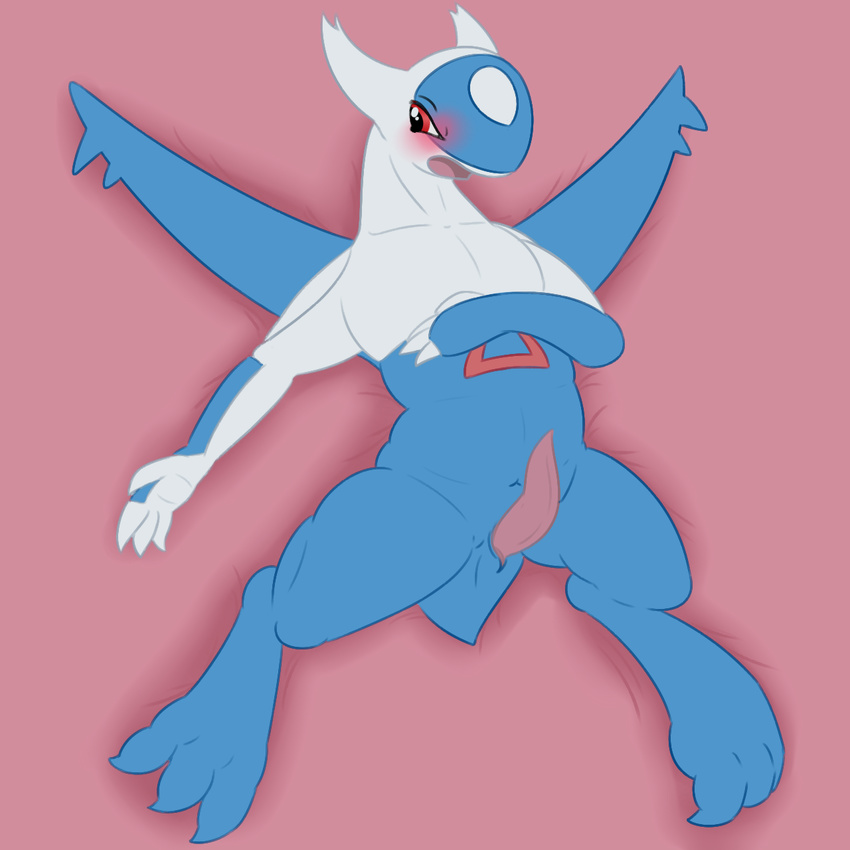 aircraft airplane animal_genitalia animal_penis anthro bed blue_skin blush claws dragon erection genital_slit hi_res jet latios legendary_pok&eacute;mon lying male markings navel nintendo nude on_back on_bed open_mouth penis pok&eacute;mon posexe presenting red_eyes reptile scalie simple_background slit solo spread_legs spreading tapering_penis toe_claws tongue video_games white_skin wings