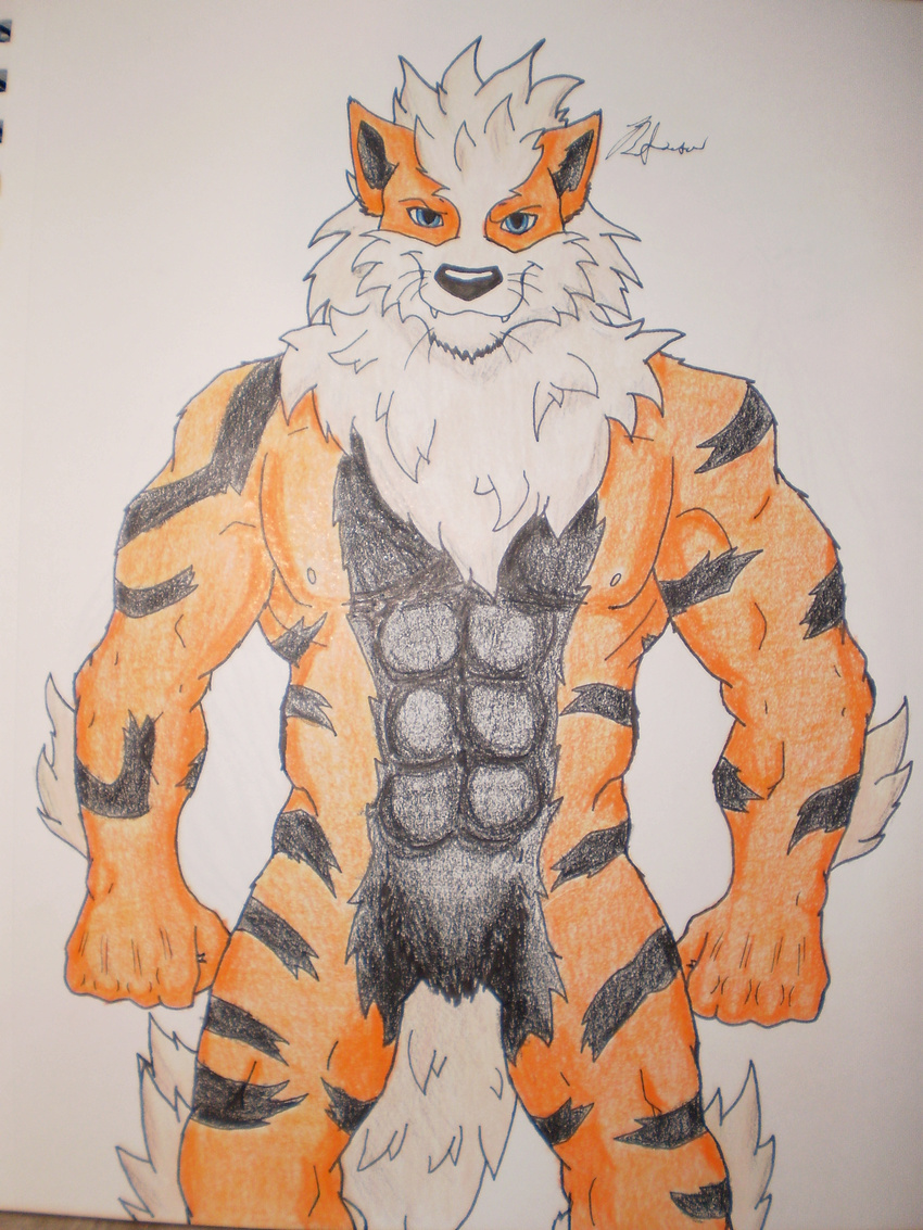 abs absurd_res anthro arcanine crotch_tuft hi_res male muscular nintendo pecs pok&eacute;mon solo source_request unknown_artist video_games werearcanine