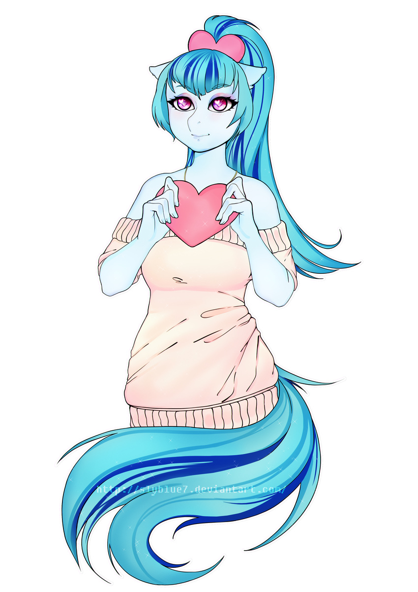&lt;3 &lt;3_eyes 2016 absurd_res alpha_channel anthro blue_hair blue_skin blush bow clothing equestria_girls equine female hair hi_res holidays horse long_hair looking_at_viewer makeup mammal my_little_pony nails pink_eyes pony shirt slyblue7 smile solo sonata_dusk_(eg) valentine's_day