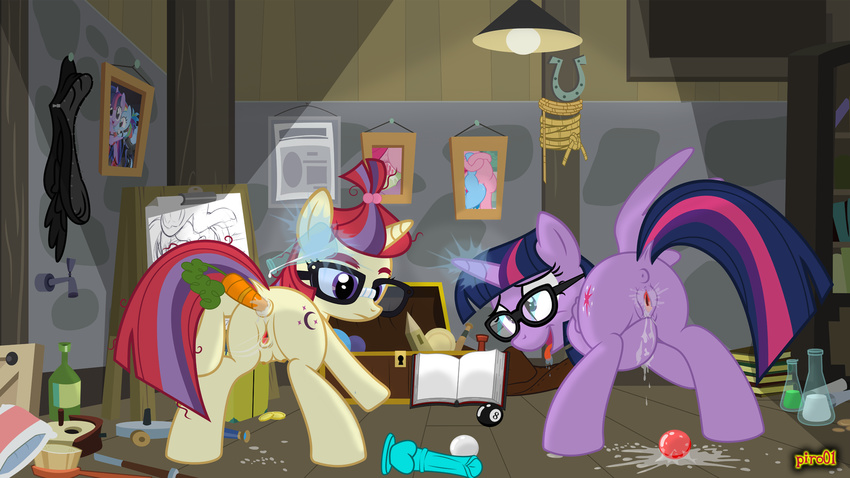 16:9 anal anal_penetration anus ball book butt carrot_dildo cutie_mark dildo dock dripping duo equine equine_dildo eyewear female feral friendship_is_magic glasses hair hi_res horn inside mammal masturbation messy moondancer_(mlp) multicolored_hair my_little_pony penetration piro01 pussy pussy_juice raised_tail rear_view sex_toy teats twilight_sparkle_(mlp) unicorn wing_boner winged_unicorn wings