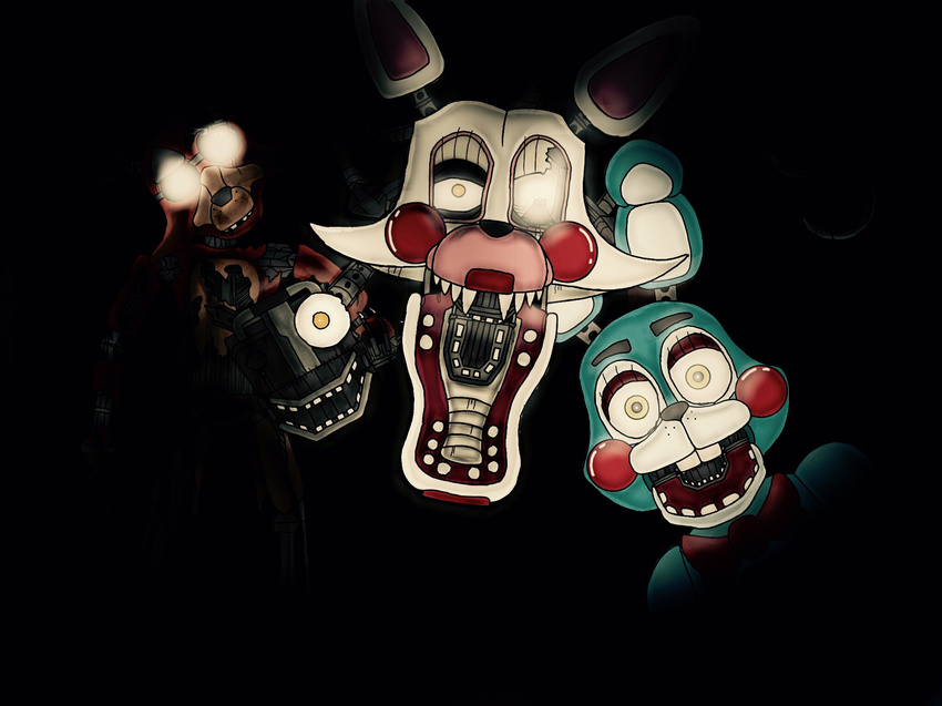 animatronic canine five_nights_at_freddy's five_nights_at_freddy's_2 fox foxy_(fnaf) glowing glowing_eyes group hi_res io8044 lagomorph machine mammal mangle_(fnaf) rabbit robot toy_bonnie_(fnaf) video_games