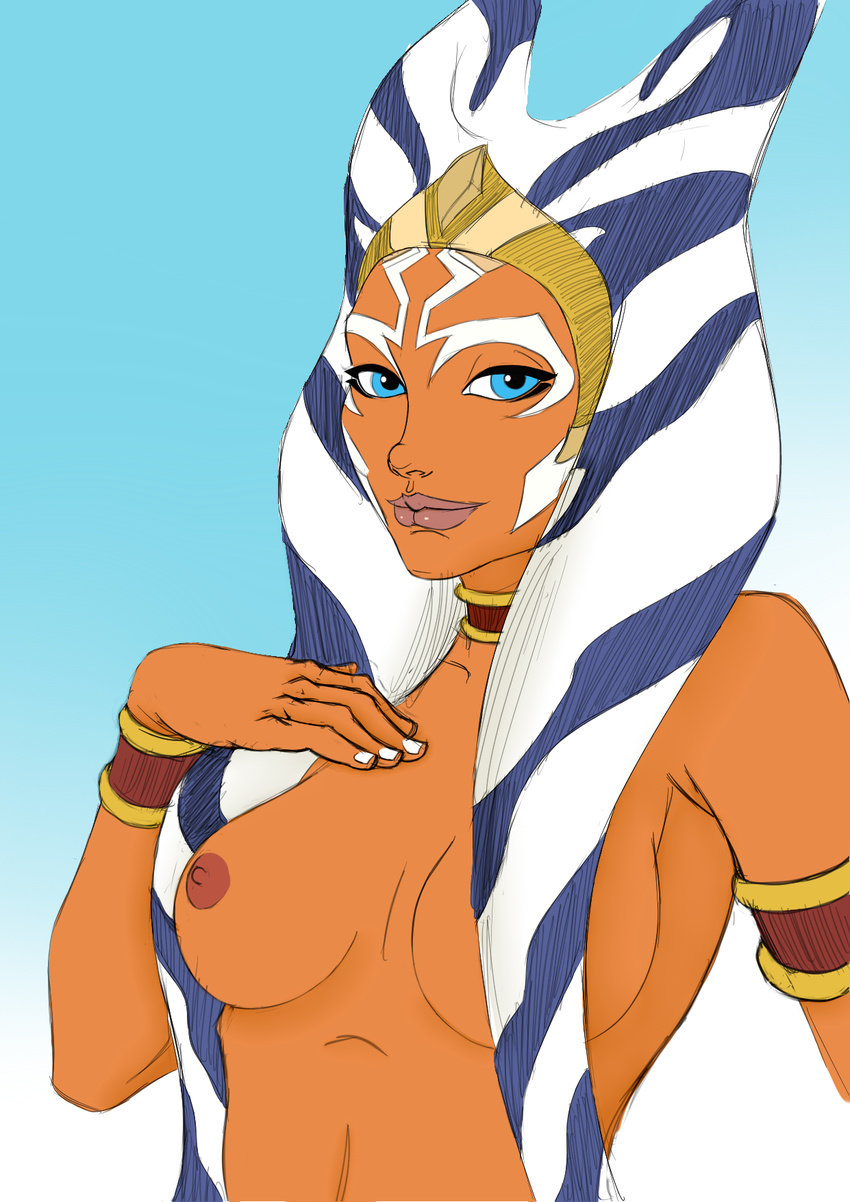 ahsoka_tano breasts female genosaurer hi_res humanoid lips looking_at_viewer not_furry orange_skin solo star_wars togruta