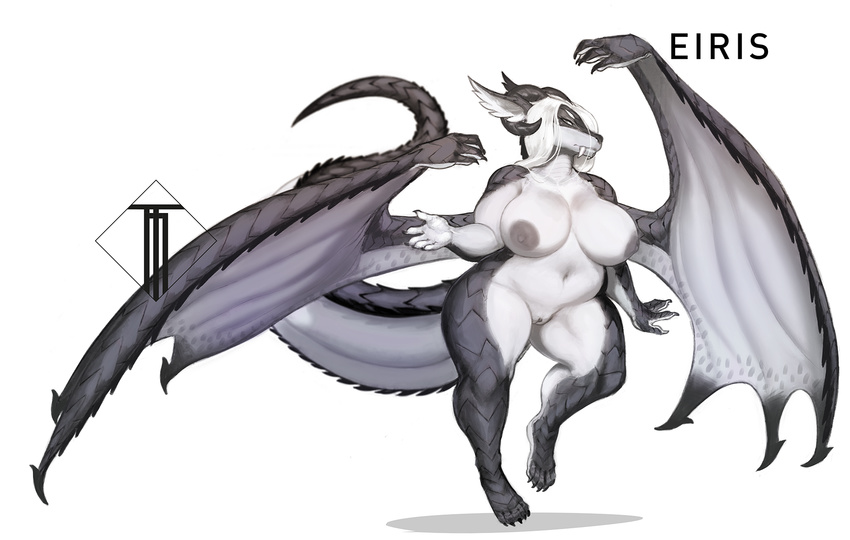 anthro avoid_posting big_breasts breasts claws conditional_dnp dragon eiris female hair hi_res looking_at_viewer nude pussy scalie solo taihab voluptuous watermark wings