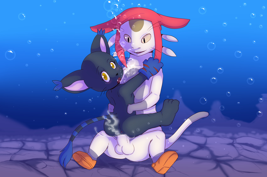 alien balls blackgatomon bubble cat clothing crossover cum digimon duo feline female hi_res launny male male/female mammal meow_(space_dandy) penis space_dandy underwater water