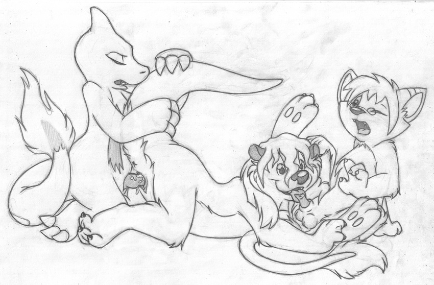 absurd_res animal_genitalia anthro anus balls barefoot charmeleon cub cute_fangs eyes_closed eyewear female fire from_behind_position genital_slit glasses greyscale group group_sex hi_res katie_kirster kneeling legs_up licking looking_pleasured lying male male/female mammal mizzyam monochrome mustelid nintendo nude on_front one_eye_closed open_mouth oral otter pencil_(artwork) penetration penis_lick pok&eacute;mon pussy reclining scalie sex sheath side_view simple_background sitting slit threesome tongue tongue_out traditional_media_(artwork) unknown_character unknown_species vaginal vaginal_penetration video_games white_background young