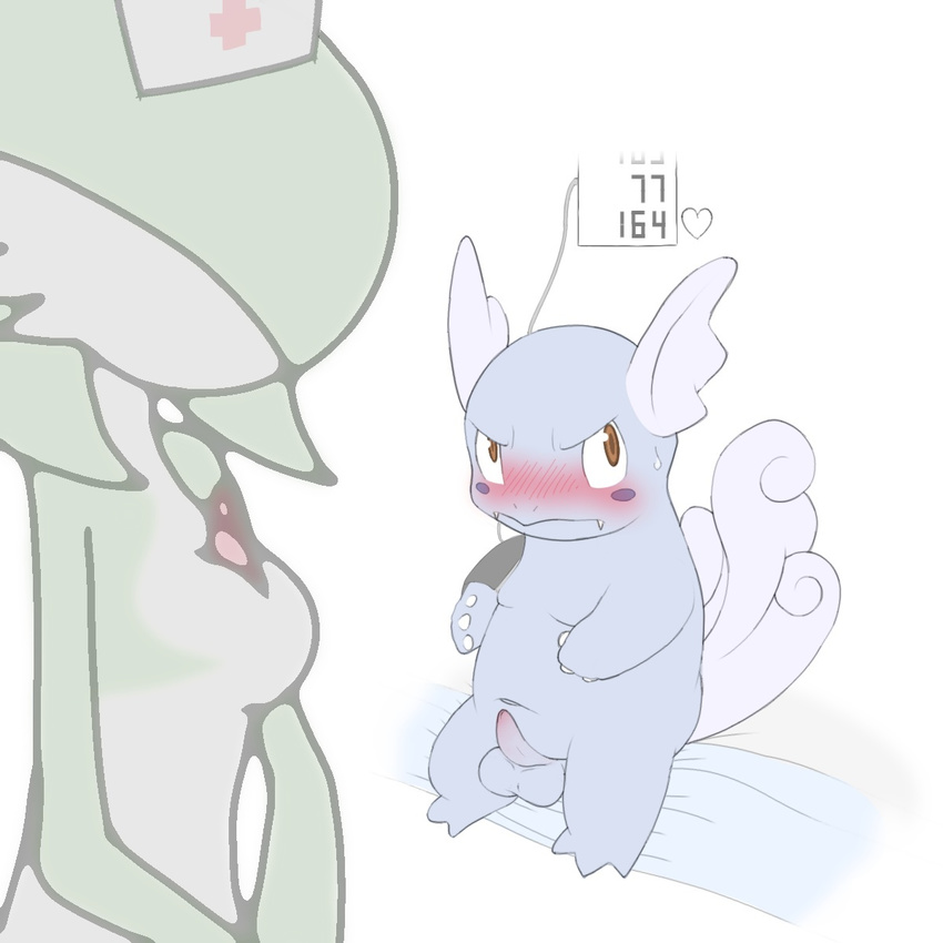 ambiguous_gender anthro blue_skin blush claws duo gardevoir hi_res hollo_nut male nintendo nude nurse penis pok&eacute;mon reptile scalie shell-less slightly_chubby turtle video_games wartortle