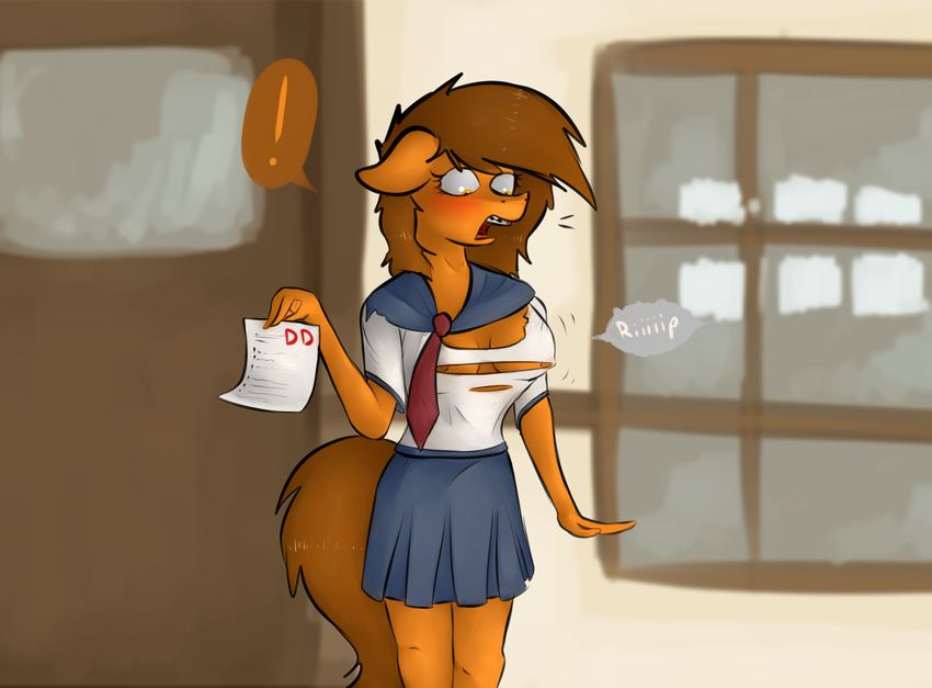 anthro braces breasts clothing equine fan_character female hi_res horse mammal marsminer my_little_pony pony public_nudity school_uniform skirt solo surprise torn_clothing uniform venus_spring