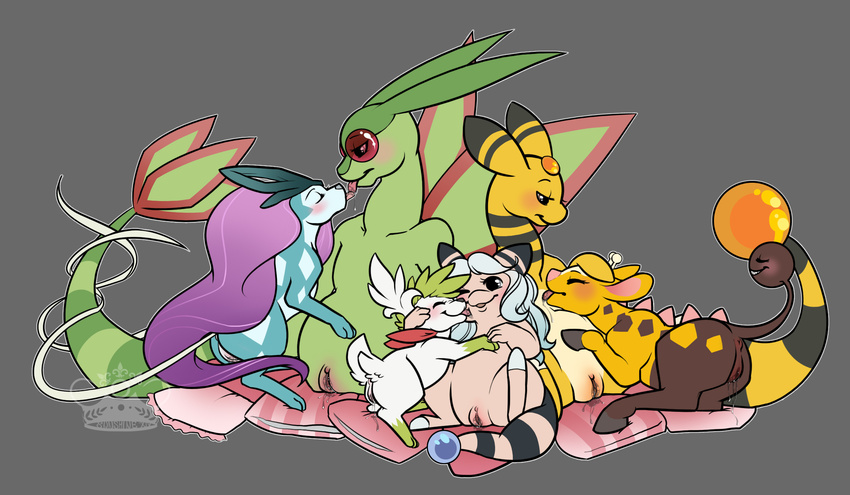 after_sex ampharos anus blush butt cute dragon drooling eyes_closed female female/female feral flaaffy flygon fur girafarig golden_aura green_eyes group group_sex hair half-closed_eyes happy hi_res interspecies kissing legendary_pok&eacute;mon licking long_hair looking_back lying nintendo nude on_back open_mouth orgy pillow plump_labia pok&eacute;mon pussy pussy_juice red_eyes saliva scalie sex shaymin shaymin_(sky_form) simple_background smile spread_legs spreading suicune tail_mouth tongue tongue_out video_games whimsydreams white_fur wings yellow_skin