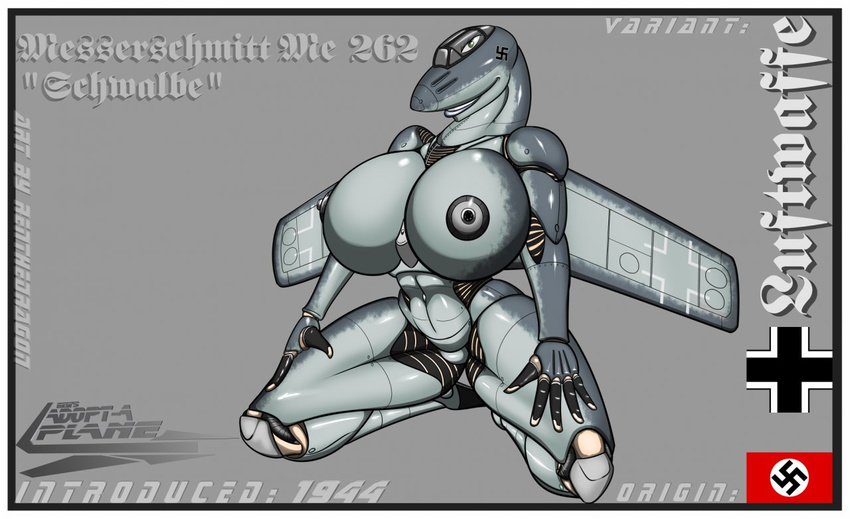 aircraft airplane bedroom_eyes big_breasts breasts female half-closed_eyes hand_on_thigh huge_breasts jet living_aircraft living_machine looking_at_viewer machine pose pussy renthedragon seductive smile solo spread_legs spreading thick_thighs voluptuous wide_hips