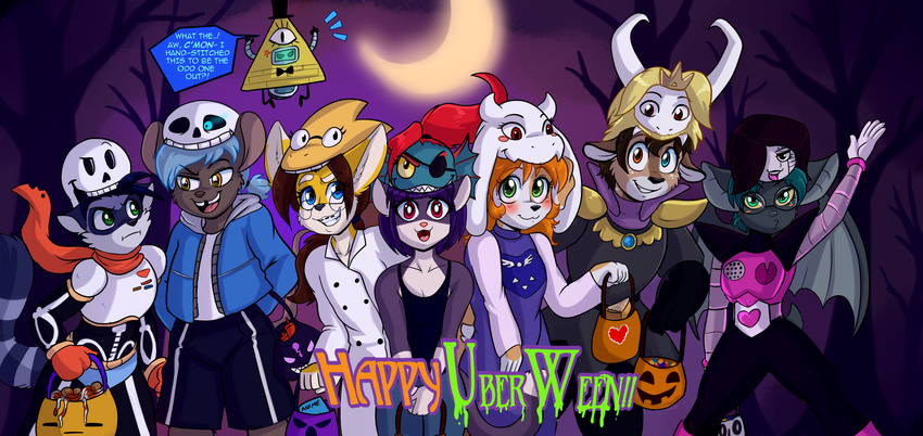 absurd_res alphys anthro asgore_dreemurr bat bill_cipher brown_fur candy canine cat cervine child claire clothed clothing costume deer disney dog elk english_text farron feline female fennec food fox fur gravity_falls green_eyes group hair halloween hi_res holidays kibbles kylar long_hair mammal mason mettaton moon multicolored_fur night orange_hair papyrus_(undertale) purple_fur purple_hair raccoon rat red_eyes rodent sans_(undertale) sesame_akane skidd sky text toriel tree trick_or_treat two_tone_fur uberquest undertale undyne video_games webcomic white_fur young